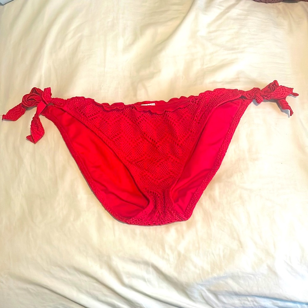 Red bikini bottoms with knotted sides
